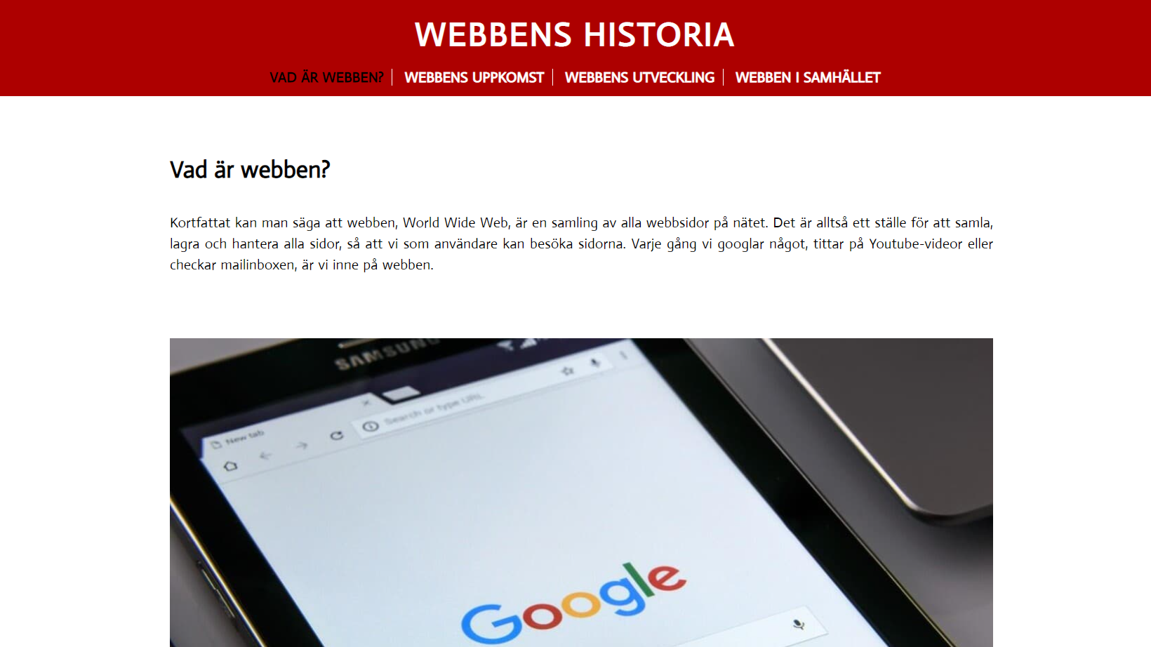 webbsida om webbens historia